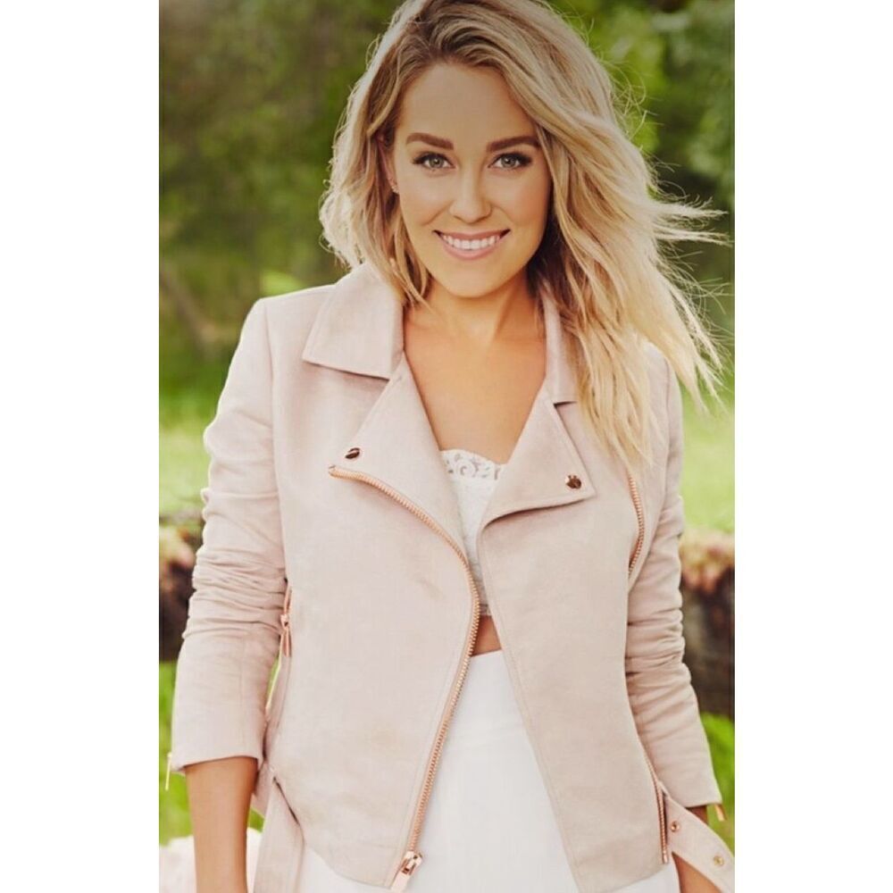 Lauren Conrad Moto Jacket Faux Suede Tan Long‎ Sleeve Size 12